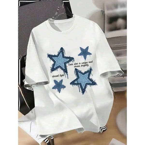 Women clothing creative star pattern printed fashionable summer Short Sleeve T-Shirts Warm Streetwear Hip Hop Y2k Clothes Tops H260226