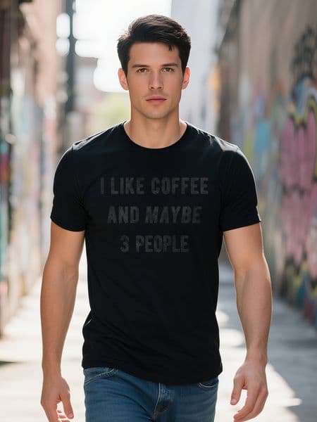 Mens I Like Coffee and Maybe 3 People T Shirt Funny Sarcastic Tee for Ladies