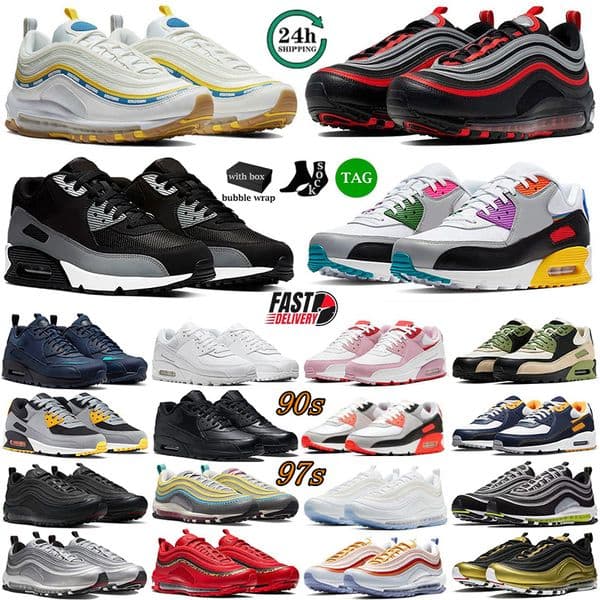 With Box Designer Shoes 90s 97s Running Shoes Mens Womens Sports Trainers Triple Black White Metallic Silver Orange Bright Citron Outdoor fashion Sneakers EU 36-45