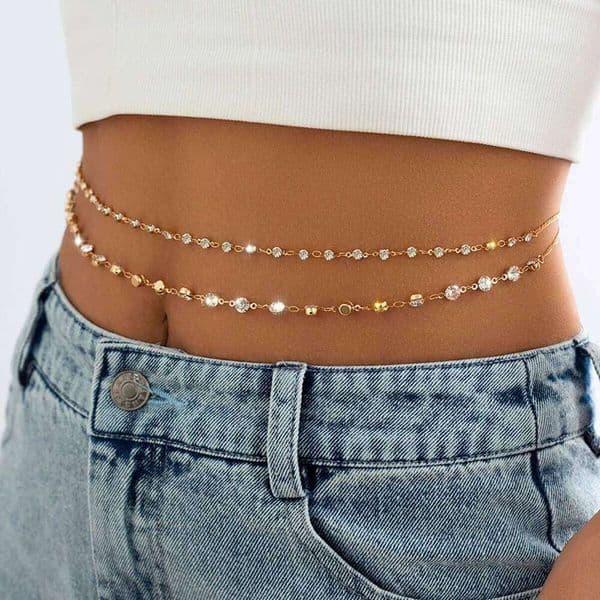 Retro Simple Sweet Luxury Shining Crystal Waist Chain 2025 Multi layer Gold Color Metal Girl Fashion Charm Jewelry Y260225