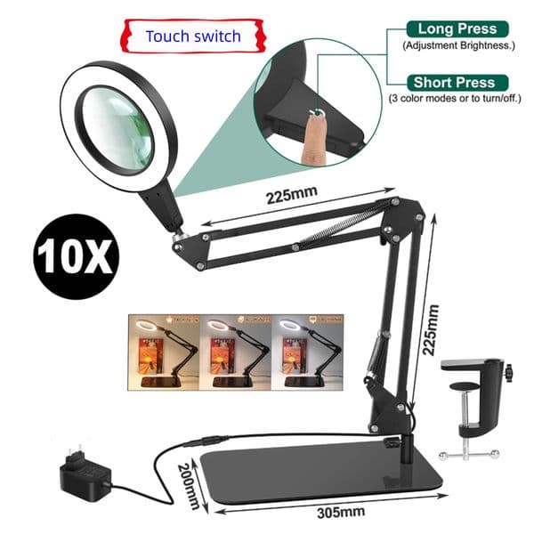 Free Shipping LED Magnifying Lamp With Touch Control For Manicure, Tattooing, Elderly Reading, Welding, Repair Work, Foldable Eye Protection