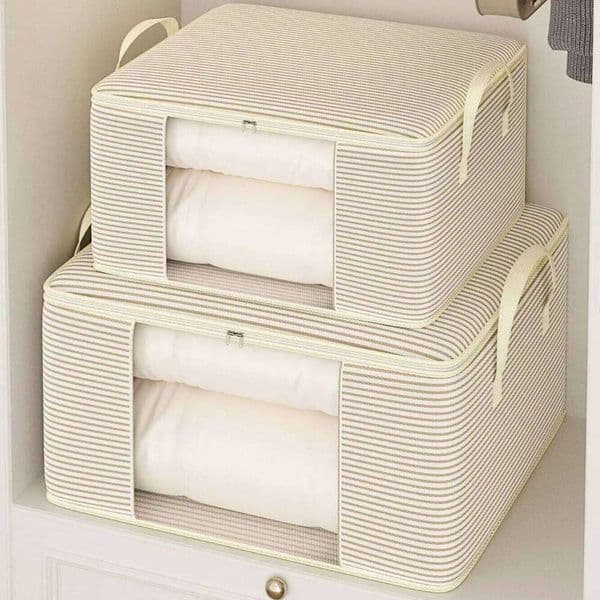 Thickened 120g Cloth Visual Storage Large Capacity Clothes Quilt Home Use Packing Organizer Bag Non-Woven Fabric Box Shape 26H0226