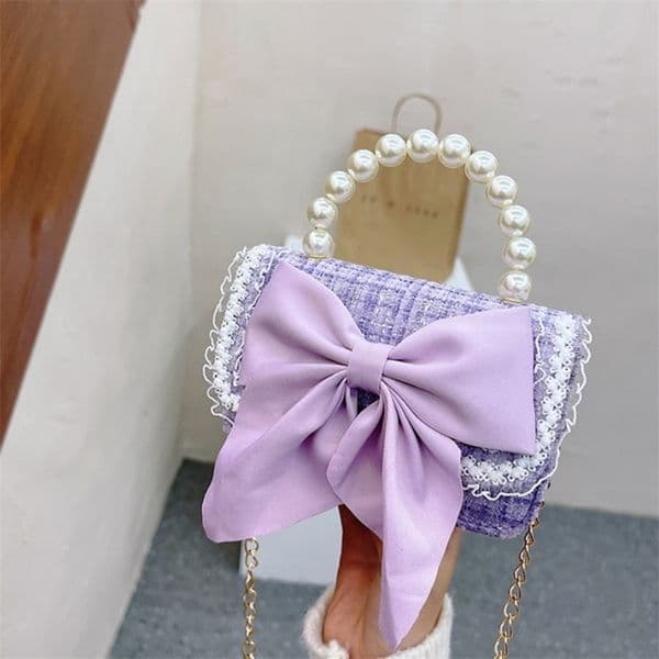 Sweet Bowknot Baby Girls Shoulder Messenger Bag Cute Pearl Chains Children Crossbody Bags Princess Accessories Purse Handbags 260207