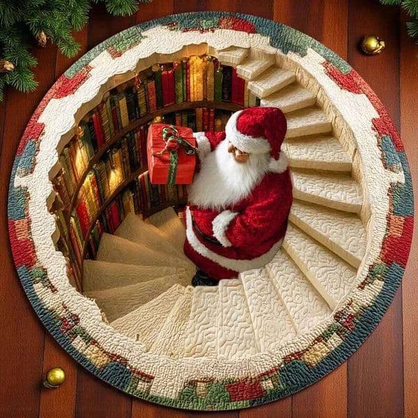 Christmas 3D Round Printed Illusion Carpet Decoration Tree Living Room Santa Decor Xmas Holiday Rug H260226 thumbnail 2
