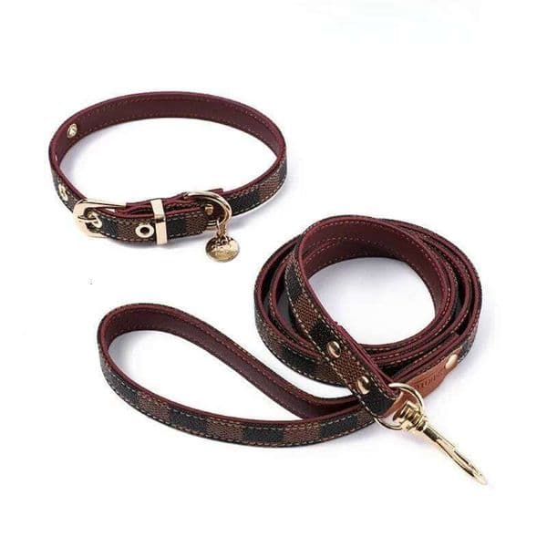 Vintage Plaid Lightweight Dog Adjustable Leash Collar Set for Small and Medium Dogs Pet Supplies Puppy Accessories W260225