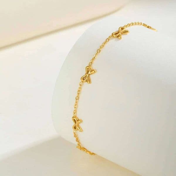 Minimalist Bowknot Bracelet for Women,Gold Color Stainless Steel Flat Rolo Chain Bow Bracelets,Trendy Waterproof Jewelry Gifts Z260225