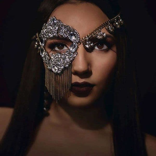 Luxury Crystal for Eyes Face Jewelry Chain Tassel Prom Party Sexy Rhinestone Mask Masquerade Women Fashion Dance Cosplay 26W0226