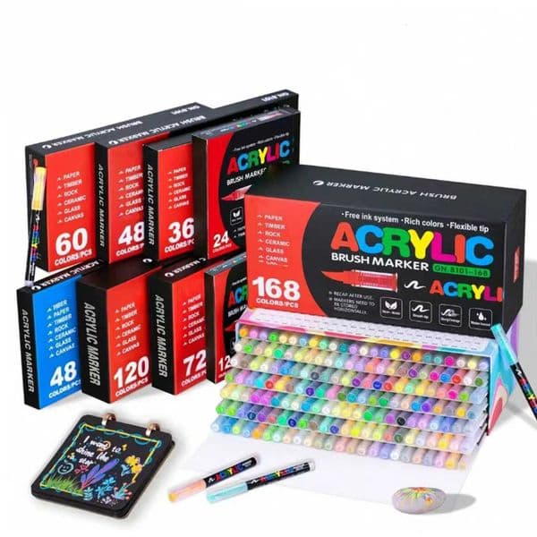 12-60 Colors Direct Liquid Soft Brush Tips Art Acrylic Markers For Painting Drawing Glass Wood Paper DIY Back To School 260208