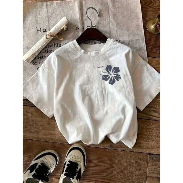 Floral Print T-shirt, Short Sleeve Crew Neck Casual Top For & Spring, Clothing Summer top Women's t shirts C260226