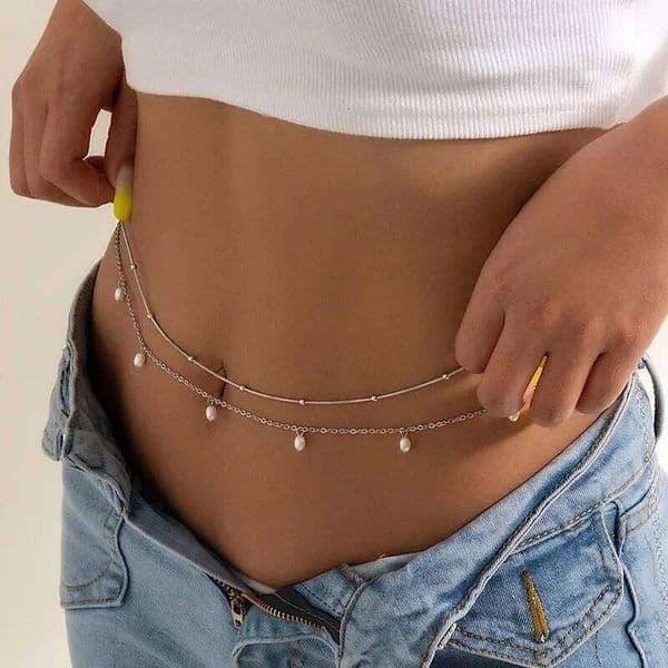 New Fashion Sexy Double Layer Pearl for Women Waist Bead Chain Belly Belt Summer Beach Body Jewelry Festival Gifts Y260226