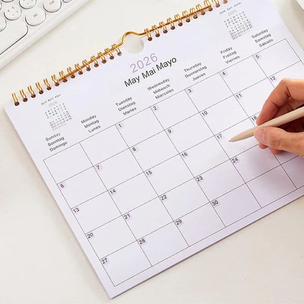 2026 Multilingual Wall Calendar 12 Month Coil Planner Modern Decorative Bedroom Dormitory Apartment School Workplace Supplies 260203
