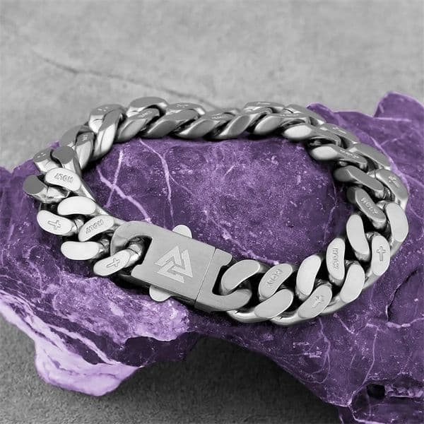 Stainless Steel Thick Cuban Chain Bracelet Mens Nordic Valknut Rune Amulet Bangle Biker Punk Hip Hop Carved Cross Heart Jewelry 260204CJ