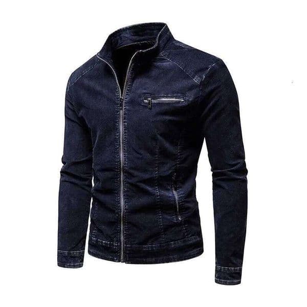 Spring Autumn Men Fashion Slim Fit Stand Collar Moto Biker Cotton Denim Coats Mens Vintage Casual Streetwear Jacket 26H0226