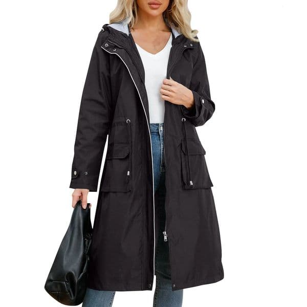 WomenS Solid Hooded Jackets Autumn Medium Length Windbreaker With Striped Daily Causal Comfortable Straight Tube Trench 260204