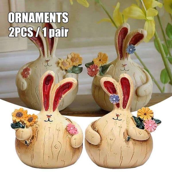 Wood-like Resin Ornaments Retro Cute Bunny Craft Statues A PAIR 26W0226