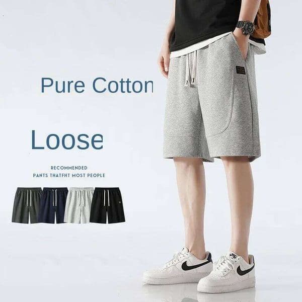 100% new Hua heavyweight edge wrapped shorts men's cotton Hong Kong style loose five quarter pants H260226