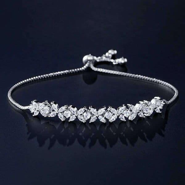 Classic Shiny Clear Zircon Flowers Adjustable Charm Bracelets for Women Sliver Color Fashion Wedding Jewelry Z260225