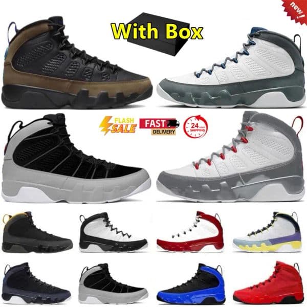 2026 with box 9 9s mens basketball shoes Cool Flint Grey Space Jam Gym Red University Blue men trainers sports sneakers sneaker