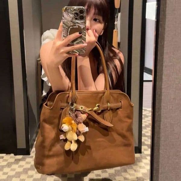 OLOEY Vintage Genuine Leather The Tote Bag Large Capacity Commuter Fashionable Shoulder Handbags For Women Fancy Carry Ladies Bag