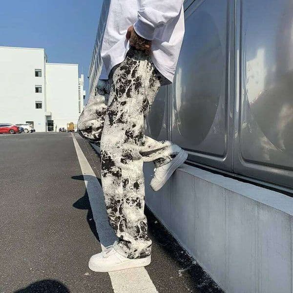 Printed jeans men Spring 2025Tie dye Jeans Fashion trend Denim Trousers Korean Style High Street Straight Hip Hop Jean Pants man Z260225