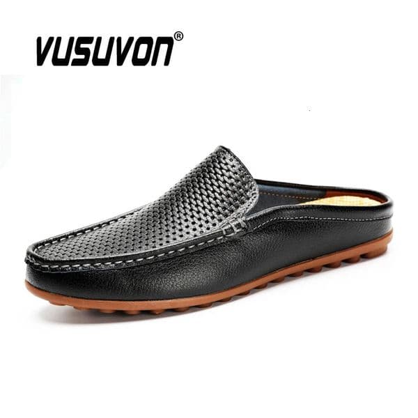 Italian Men Slippers Genuine Leather Loafers Moccasins Outdoor Nonslip Black Casual Slides Summer Spring Fashion Shoes 260126