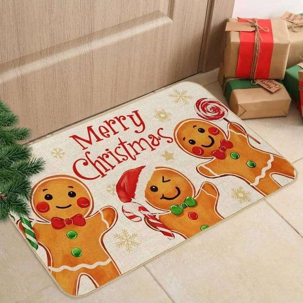 Christmas Happy Door Gingerbread Man Cartoon Non-slip Entrance Floor Mat Indoor Outdoor Carpet Home Decoration W260226