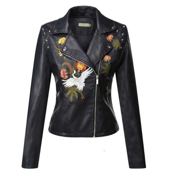 2026 Spring And Autumn Embroidered Leather Jacket High-End Stylish Plus Size Women's Coat