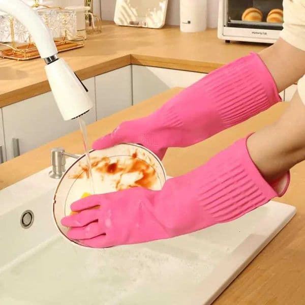 3 pairs Latex gloves Gloves Raised Texture Extra Thick Powder-Free Pink Gloves Suitable for kitchen Size M S260226