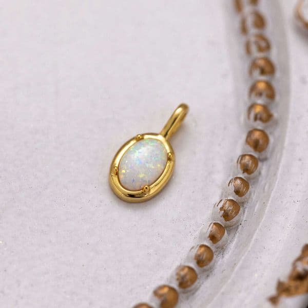 Oval Jelly Opal Pendant Necklace 925 Sterling Silver for Women Geometric Simple Collarbone Chain Stackable Layering Jewelry Dainty Hypoallergenic