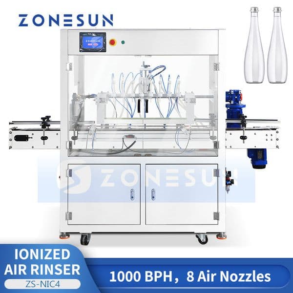 ZONESUN ZS-NIC4 8 Nozzle Ionized Air Bottle Rinser Machine Cleaner for PET, Glass, PP HDPE Bottles
