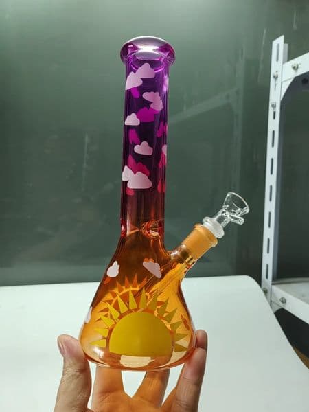 Beaker bong Blue Glass water pipe with down stem Pipe Hookahs bubbler smoking accessories tall 10" bong sun logo 14mm oil burner