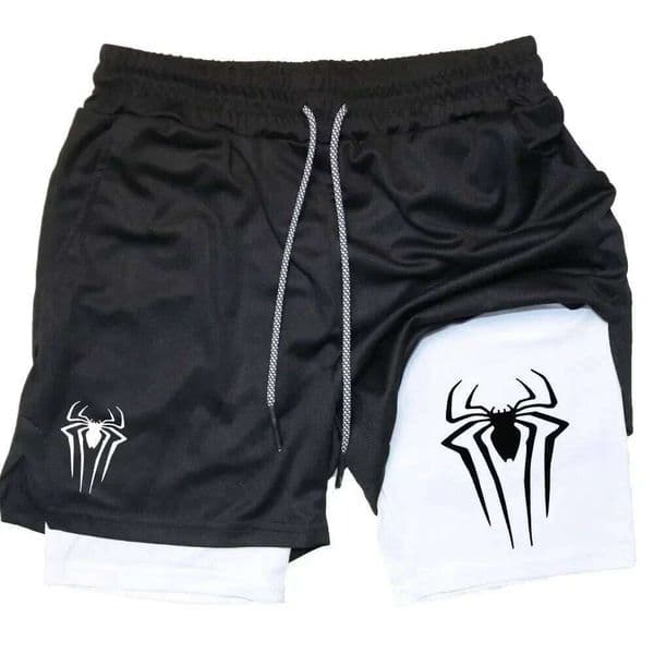 Men's Y2K Performance Spider Printed Fitness and Leisure Comfortable Compression Running Mesh 2-in-1 Sports Shorts H260226