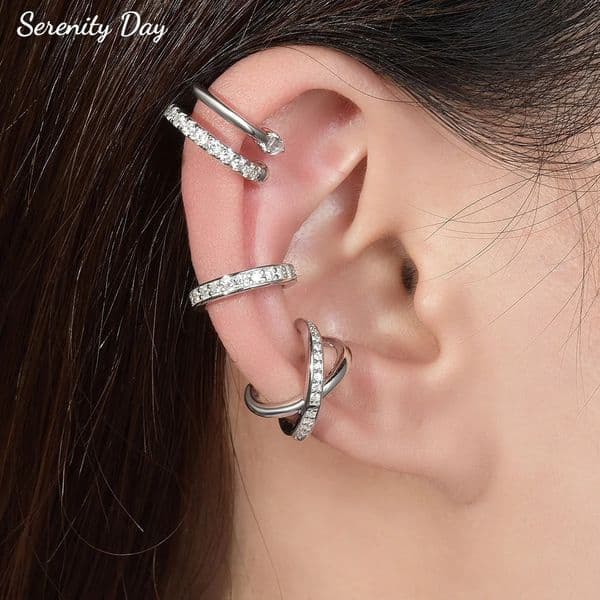 Serenity All D Earrings for Women Men S925 Sterling Silver Lab Diamond Ear Clip Plated 18K No hole to wear Girl Gift 260208