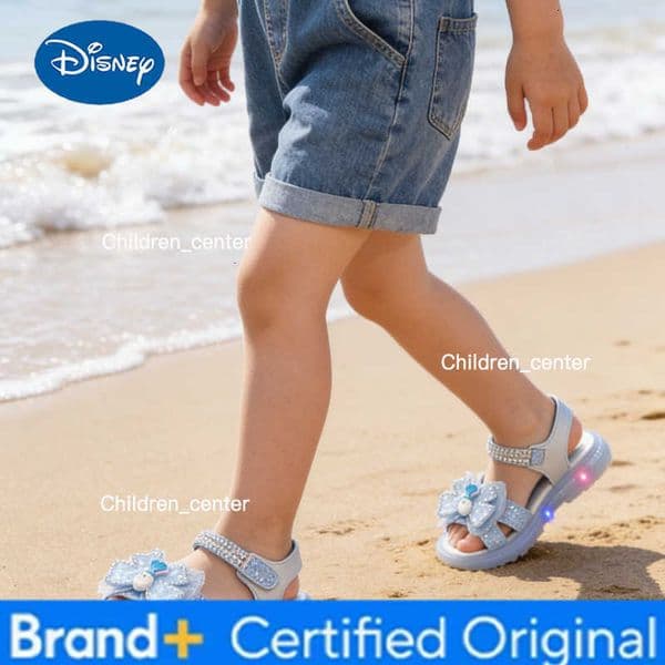 KidsSandalsl Led Light Elsa Princess Frozen PU Leather Sequin Pearl Summer Shoes Anti-slip Breathable Pink Blue Size 22-32 H260226111