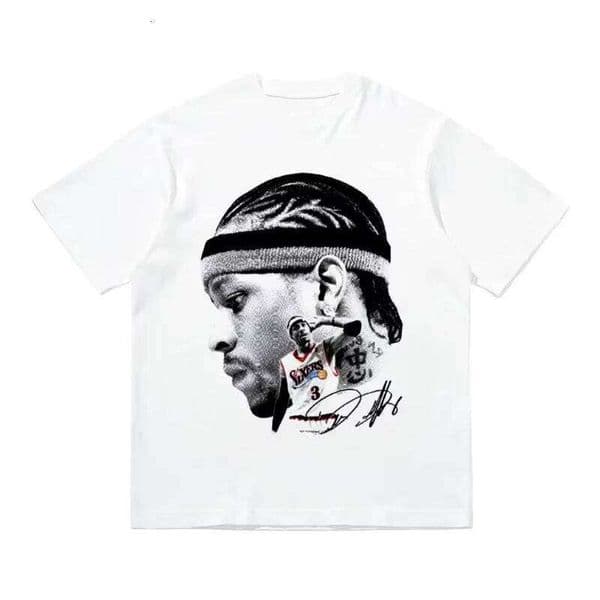 Short Sleeved Round Neck Y2k New Iverson Big Head Print Basketball Star Men's Women's Street Wear Cotton T-shirt T260225