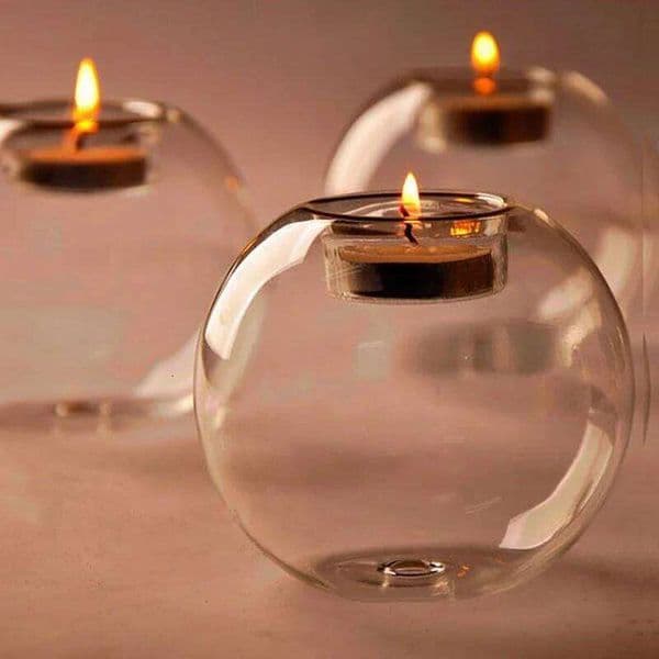 Clear Glass Tea Spot Candle Holder, Hollow Round Light, Living Room Wedding Home Decoration, 1PC C260226