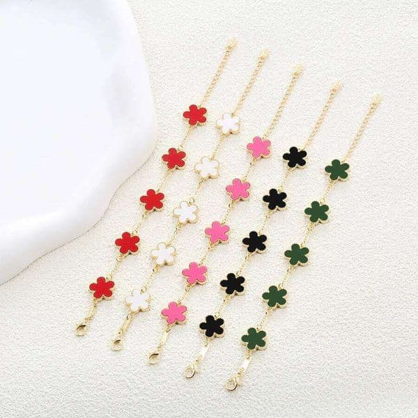 Fashion Double-Sided Plant Five-Leaf Plum Blossom Charm Bracelets for Women Girls Waterproof Clover Jewelry Gifts Best Friends Z260225