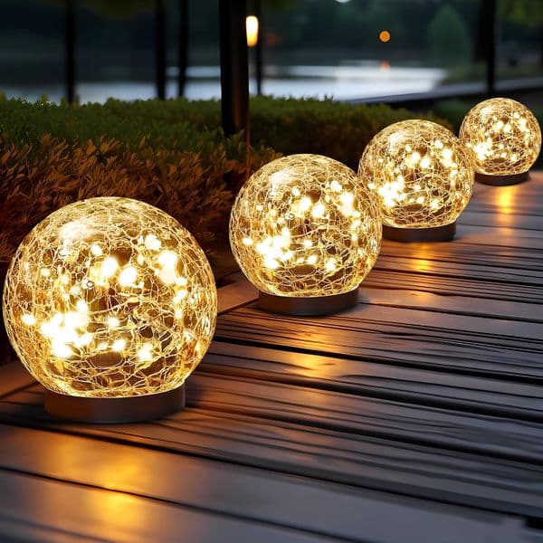 Outdoor Solar Cracked Glass Ball Lights Waterproof Cracked Glass Globe Lights for Garden Patio Yard Decor Solar Powered Orbs for Outside Lawn Decorations