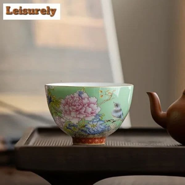 65ml Chinese Enamel Color Tea Cup Ceramic Peony Master Cup High-grade Household Flower Tea Set Portable Small Tea Bowl 260202