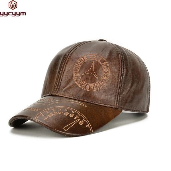 Fashion Men Genuine Cowhide Leather Baseball Cap Casual Real Hat Autumn Winter Ear Protection Caps 260128