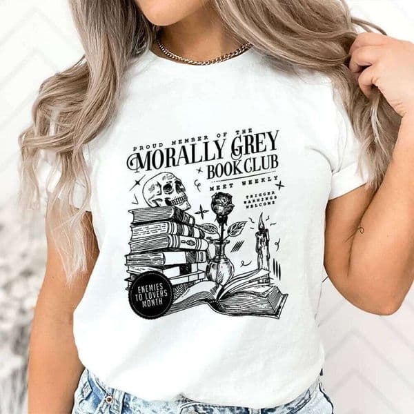 Morally Grey Club T-Shirt Dark Romance Shirts Spooky Season Tee Top Vintage Bookish Shirt for Book Lover Gift C260226