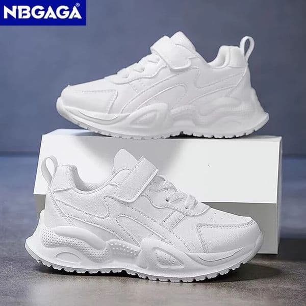 White Childrens Leather Casual Shoes For Boy Girls Outdoor Running Sneakers Breathable Mesh Kids School Walking Sport Non Slip 260203BJ