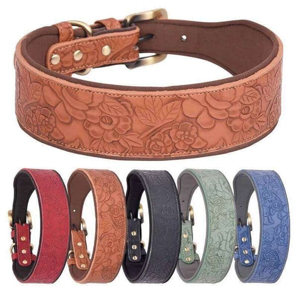 PU Leather Embossed Collar for Medium To Large Dogs with Space Cotton Padding Dog Necklace Pet Supplies Accessories