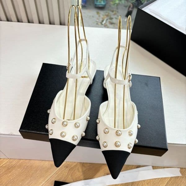 Luxury Classic Crystal Pearl Flat Marry Jane Shoes designer women chunky heel Buckle Strap Shoes Elegant fashion evening shoes Pointed toe suede sandals
