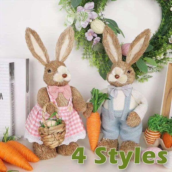 35cm Straw Rabbit Woven Bunny Sculpture Yard Party Home Easter Ornament Statuette Decoration 26Y0226