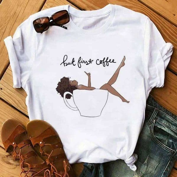 Poppin Mom T Shirt Casual Plus Size T-Shirt Women Black African Curly Hair girl Printed Tshirt Femme Harajuku Clothes Tops C260226