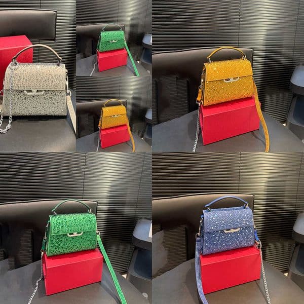 mirror Quality Designer bags Women diamond Purse party Handbags chain silver Hardware Handle Luxury Portable evening bags 230318