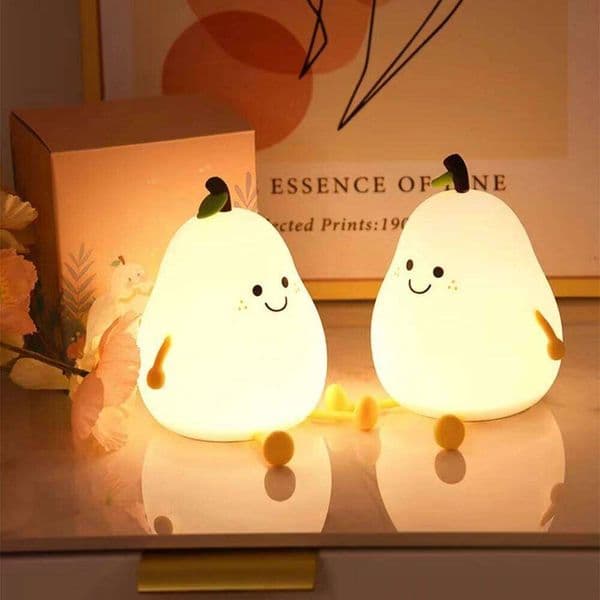 LED Pear Fruit Night USB Rechargeable Dimming Touch Silicone Nightlights Bedroom Bedside Decoration Couple Gift Boby Light Z260226