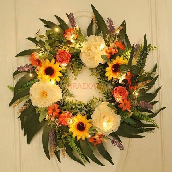Bestseller 1pcs Spring Fall Wreath Door Summer Eucalyptus Wreaths for Front Porch Farmhouse Home Decor ddmytues