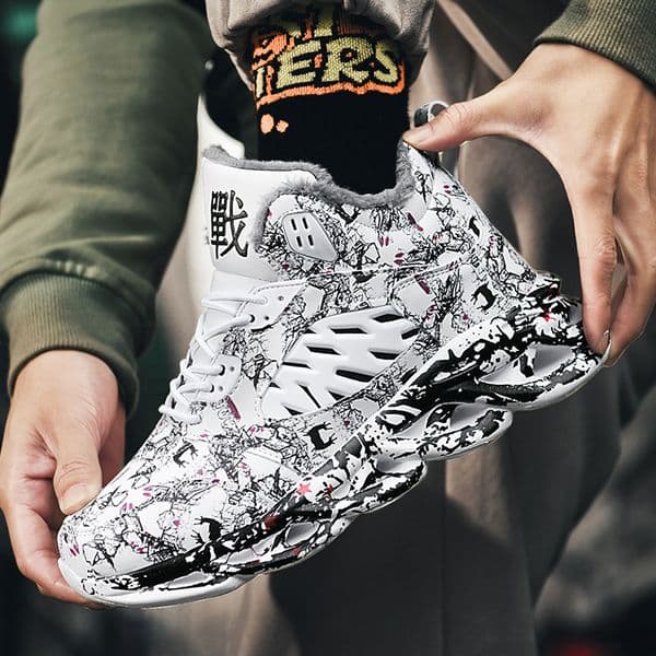 Free Shipping Fashion graffiti leather Sneakers for Men Winnter keep Warm Wateproof Sport Basketball Shoes